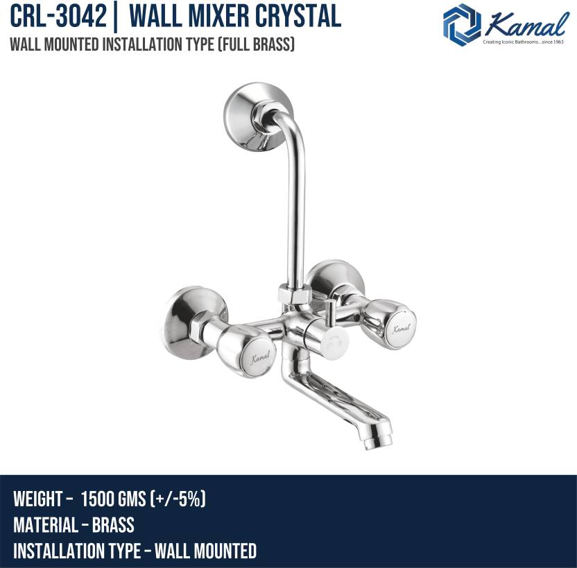 Crystal Wall Mixer with L Bend Pipe (Full Brass) - by Kamal