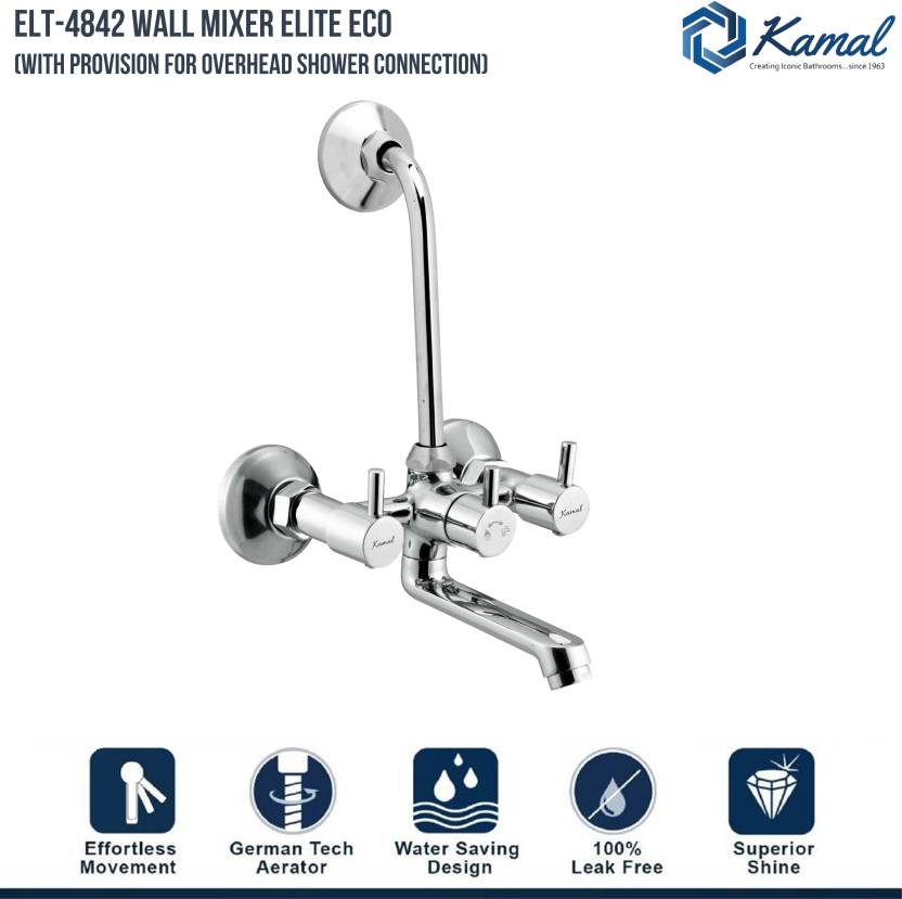 Elite Eco Wall Mixer with L Bend Pipe (Full Brass) - by Kamal