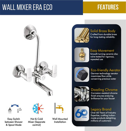 Era Wall Mixer with L Bend Pipe (Full Brass) - by Kamal
