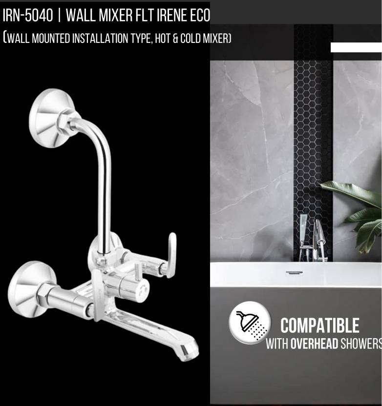 Irene Wall Mixer with L Bend Pipe (Full Brass) - by Kamal