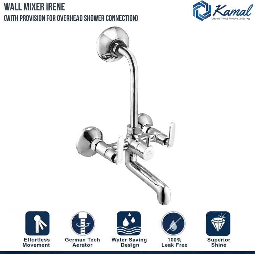 Irene Wall Mixer with L- Bend Pipe (Full Brass) - by Kamal