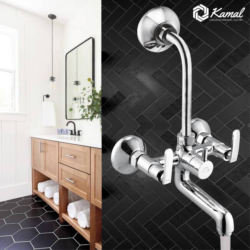 Irene Wall Mixer with L- Bend Pipe (Full Brass) - by Kamal
