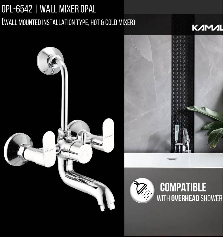 Opal Wall Mixer with L Bend Pipe (Full Brass) - by Kamal
