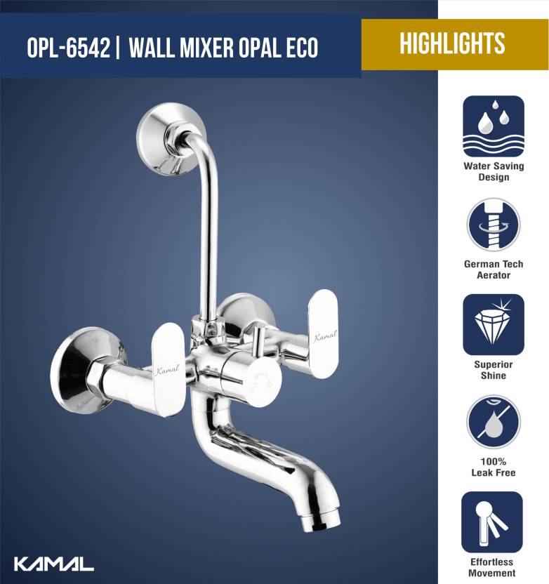 Opal Wall Mixer with L Bend Pipe (Full Brass) - by Kamal