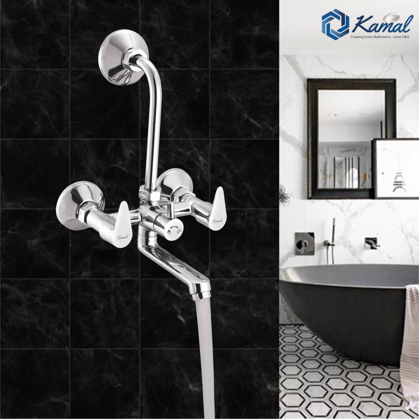 Vignette Eco Wall Mixer with L Bend Pipe (Full Brass) - by Kamal