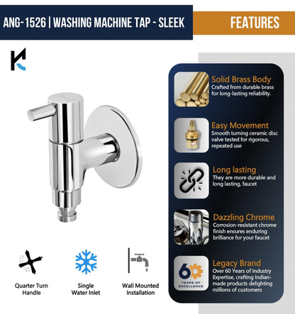 Washing Machine Bib Tap Sleek (Full Brass) - by Kamal - Kamal Bathware