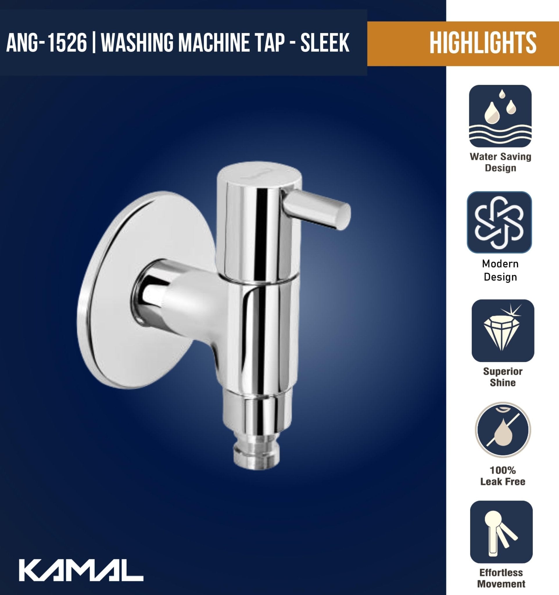 Washing Machine Bib Tap Sleek (Full Brass) - by Kamal - Kamal Bathware